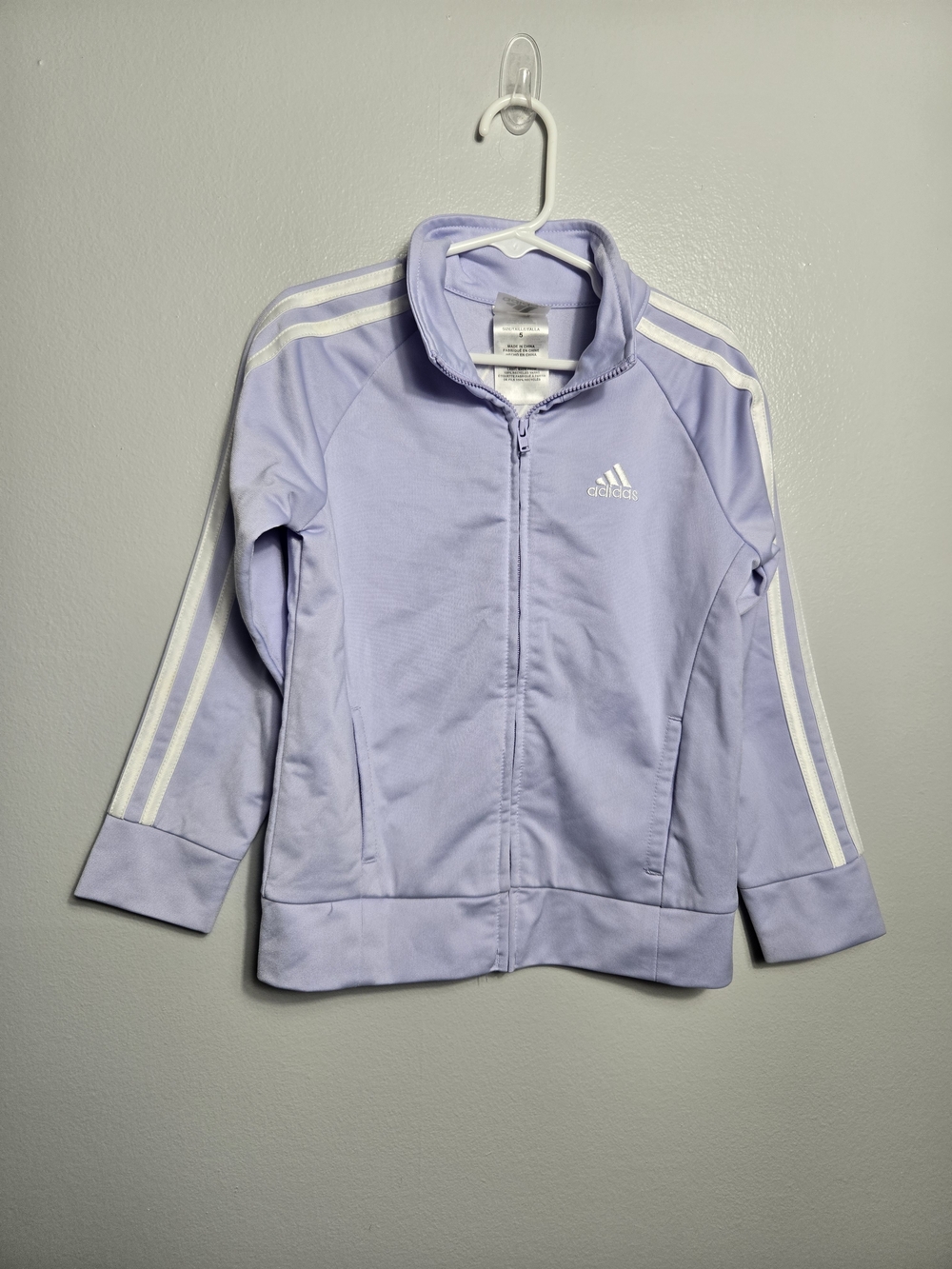 adidas Girls Lilac Lavender Purple 3 Stripe Full Zip Track Jacket Sweatshirt 5